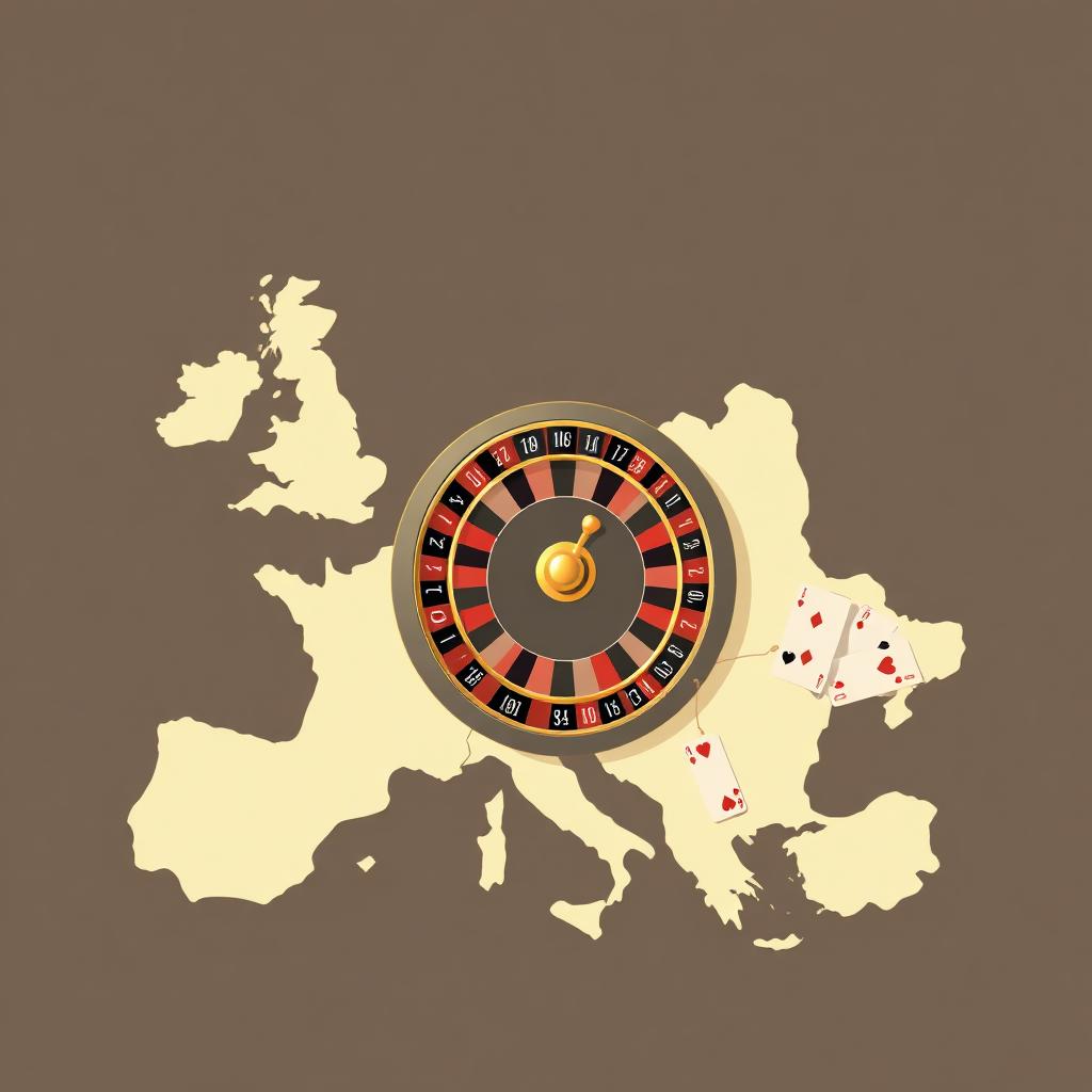 Casinos online europeos 2026 - ilustracion editorial con ruleta y mapa de Europa